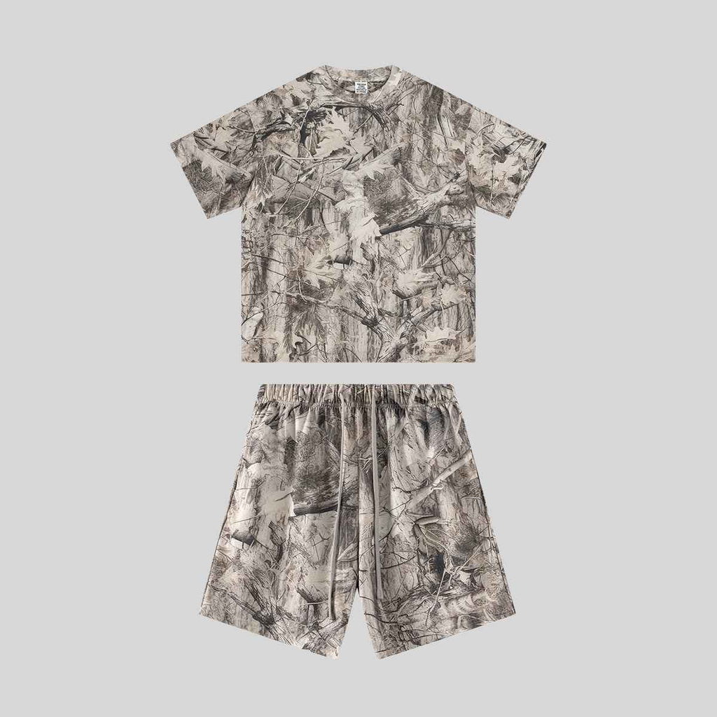 Mens Oversized 59.5%Cotton 40.5%Polyester Tshirt Shorts Set - Honfitwear