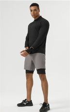 Mens Gym Fitness 94%polyester 6%spandex Quarter Zip Shirt SY-AL16881 print logo 15