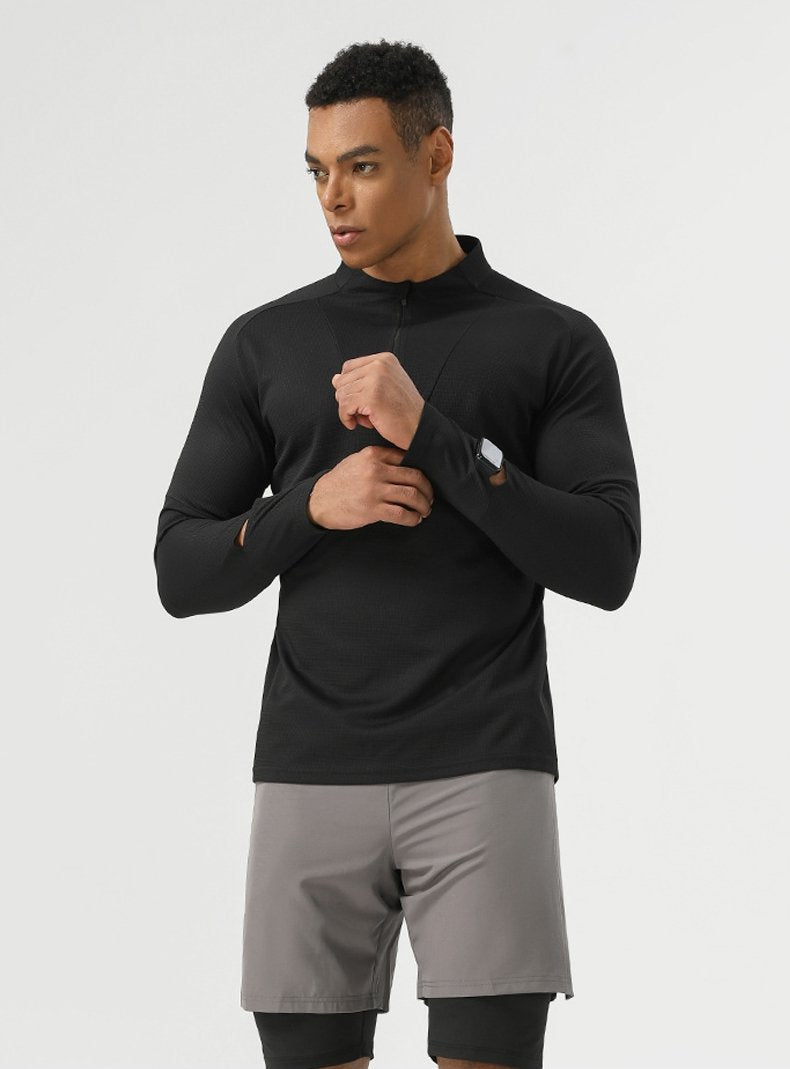 Mens Gym Fitness 94%polyester 6%spandex Quarter Zip Shirt SY-AL16881 print logo 16