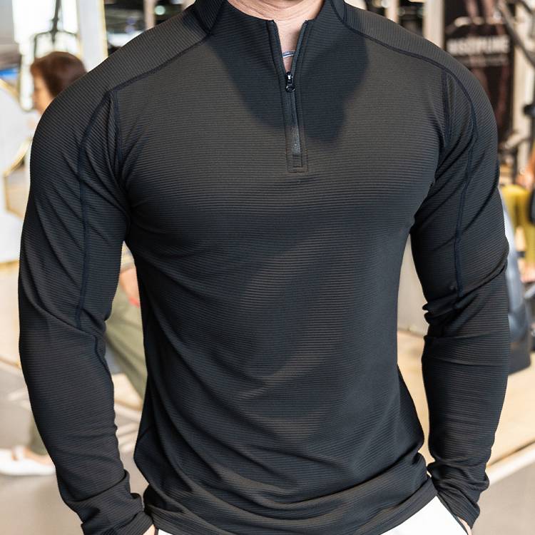 Mens Workout Training 79%polyester 21%spandex Quarter Zip Shirt SY-S9887 print logo 11