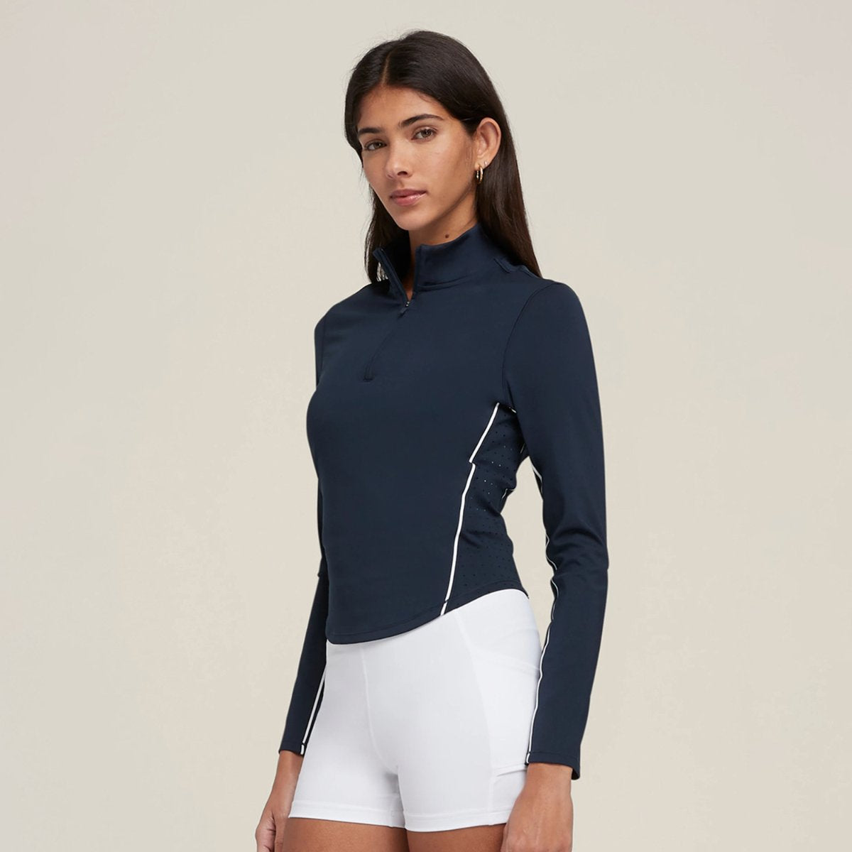 Womens Sports Activewear 75%Nyolon 25%Spandex Quarter Zip Shirt SY023 print logo 19