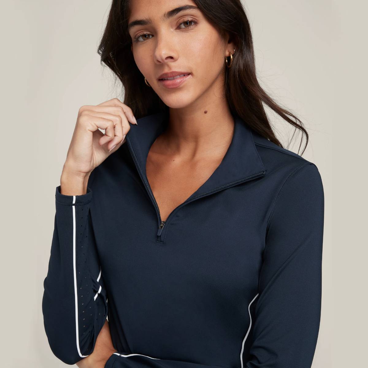 Womens Sports Activewear 75%Nyolon 25%Spandex Quarter Zip Shirt SY023 print logo 20