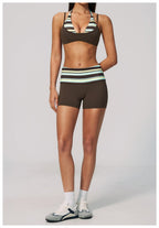 Womens Sports Workout 78%nylon 22%spandex Yoga Set TZ4549-1 - shorts print logo 44