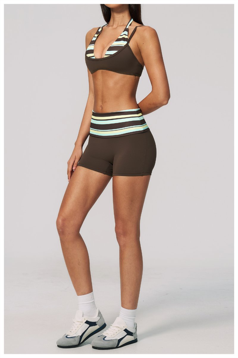 Womens Sports Workout 78%nylon 22%spandex Yoga Set TZ4549-1 - shorts print logo 45