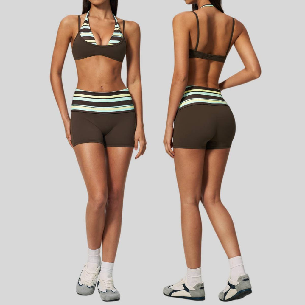 Womens Sports Workout 78%nylon 22%spandex Yoga Set TZ4549-1 - shorts print logo 21