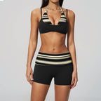 Womens Sports Workout 78%nylon 22%spandex Yoga Set TZ4549-1 - shorts print logo 3