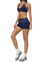 Womens Sports Workout 78%nylon 22%spandex Yoga Set TZ4549-1 - shorts print logo 32