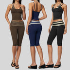 Womens Sports Fitness 78%nylon 22%spandex Yoga Set Capri pants TZ4549-6 Set print logo 16