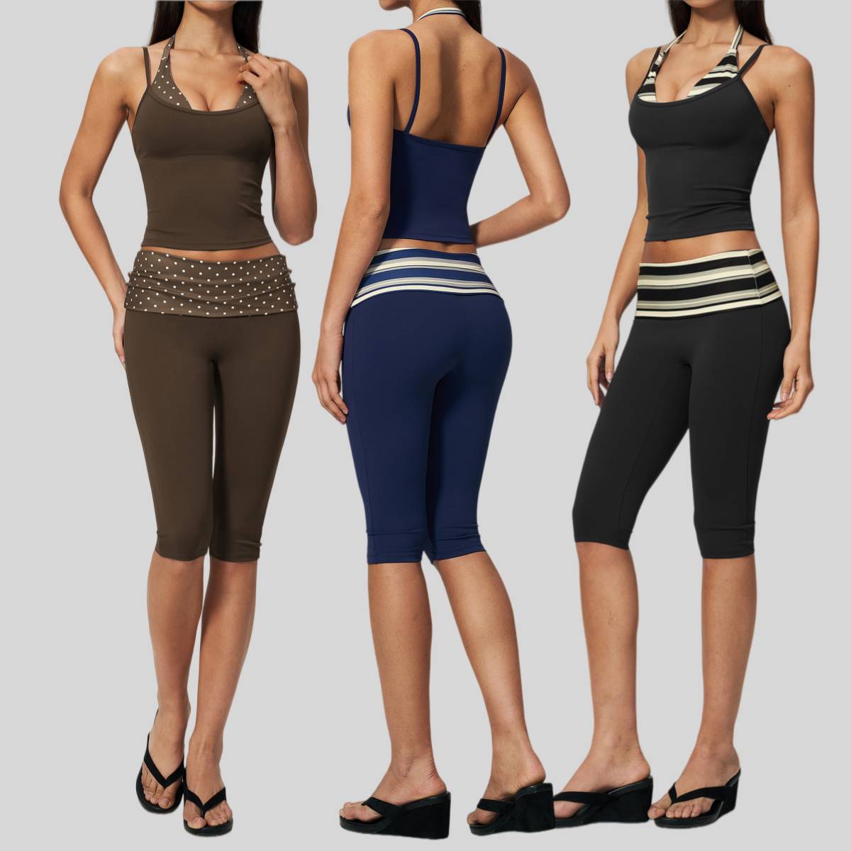 Womens Sports Fitness 78%nylon 22%spandex Yoga Set Capri pants TZ4549-6 Set print logo 16