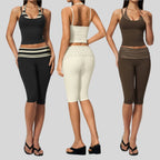 Womens Sports Fitness 78%nylon 22%spandex Yoga Set Capri pants TZ4549-6 Set print logo 17