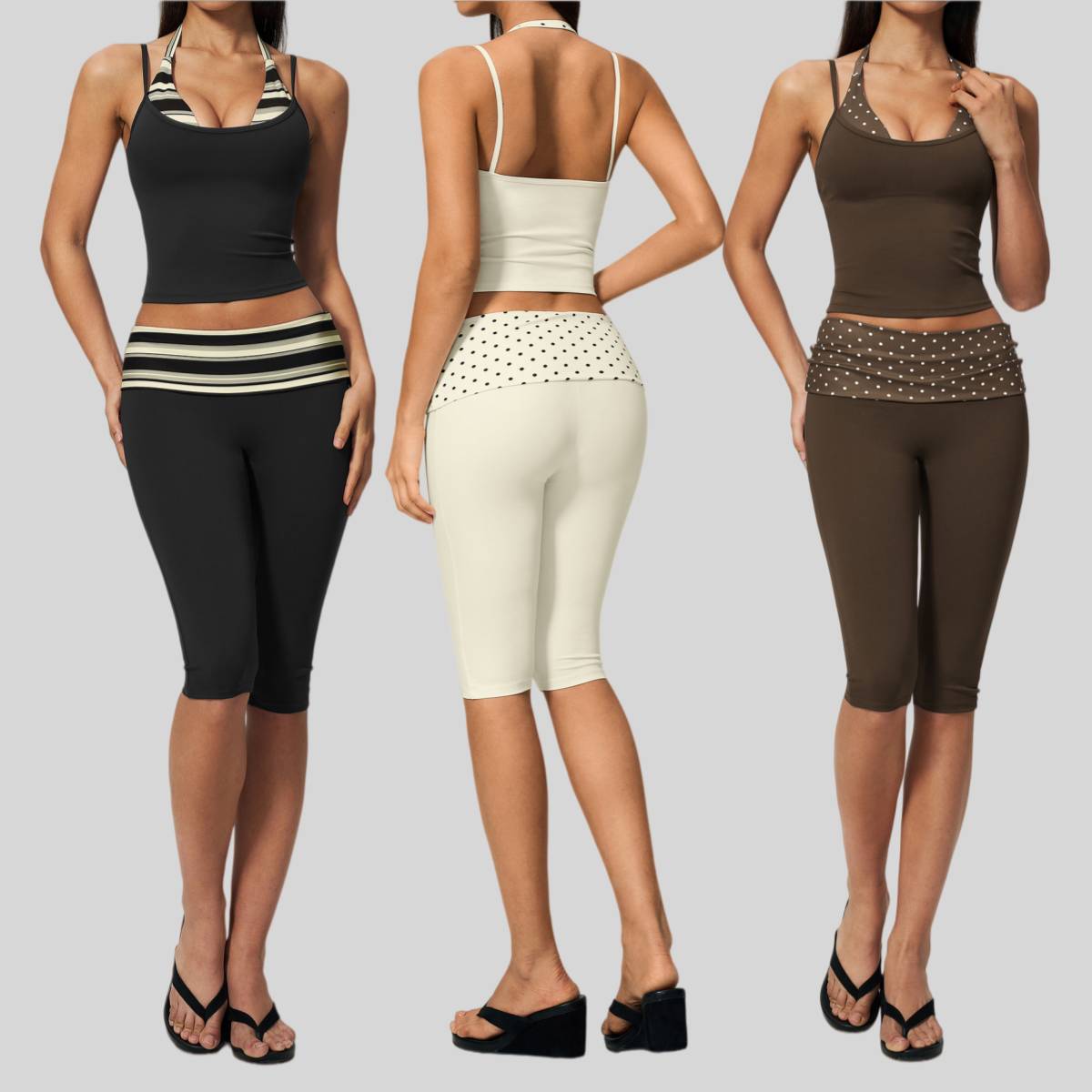 Womens Sports Fitness 78%nylon 22%spandex Yoga Set Capri pants TZ4549-6 Set print logo 17