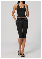 Womens Sports Fitness 78%nylon 22%spandex Yoga Set Capri pants TZ4549-6 Set print logo 70