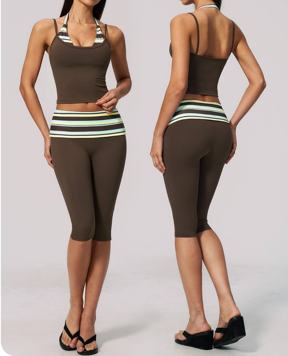 Womens Sports Fitness 78%nylon 22%spandex Yoga Set Capri pants TZ4549-6 Set print logo 18