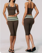 Womens Sports Fitness 78%nylon 22%spandex Yoga Set Capri pants TZ4549-6 Set print logo 18