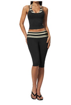 Womens Sports Fitness 78%nylon 22%spandex Yoga Set Capri pants TZ4549-6 Set print logo 79