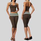 Womens Sports Fitness 78%nylon 22%spandex Yoga Set TZ4549-6 - Capri pants print logo 12