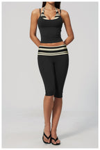 Womens Sports Fitness 78%nylon 22%spandex Yoga Set Capri pants TZ4549-6 Set print logo 80