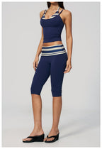 Womens Sports Fitness 78%nylon 22%spandex Yoga Set TZ4549-6 - Capri pants print logo 40