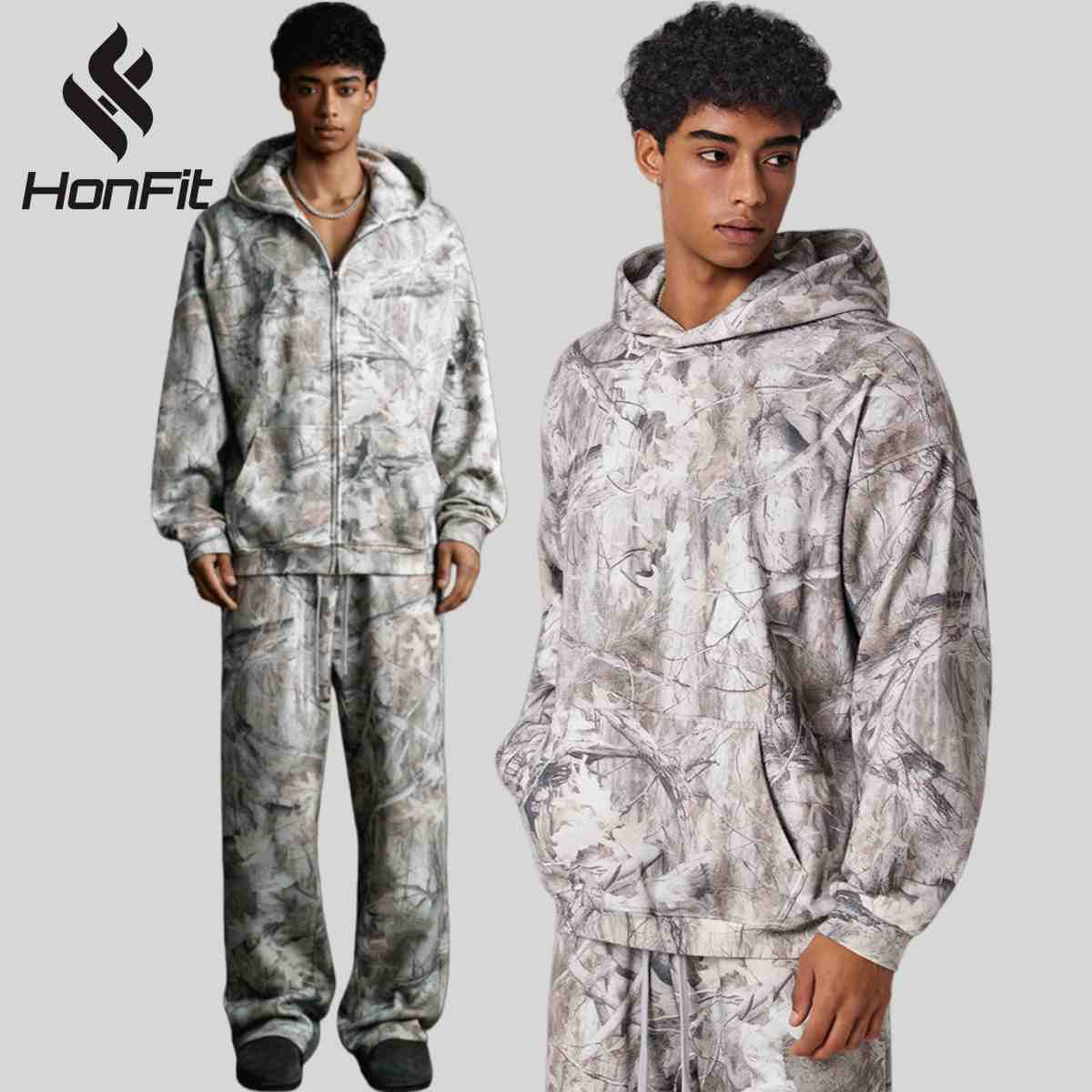 Mens Streetwear 68.5%Polyester 31.5%Cotton Hoodie Sweatpants Set W25518+W25519+K25 - zip hoodie print logo 3
