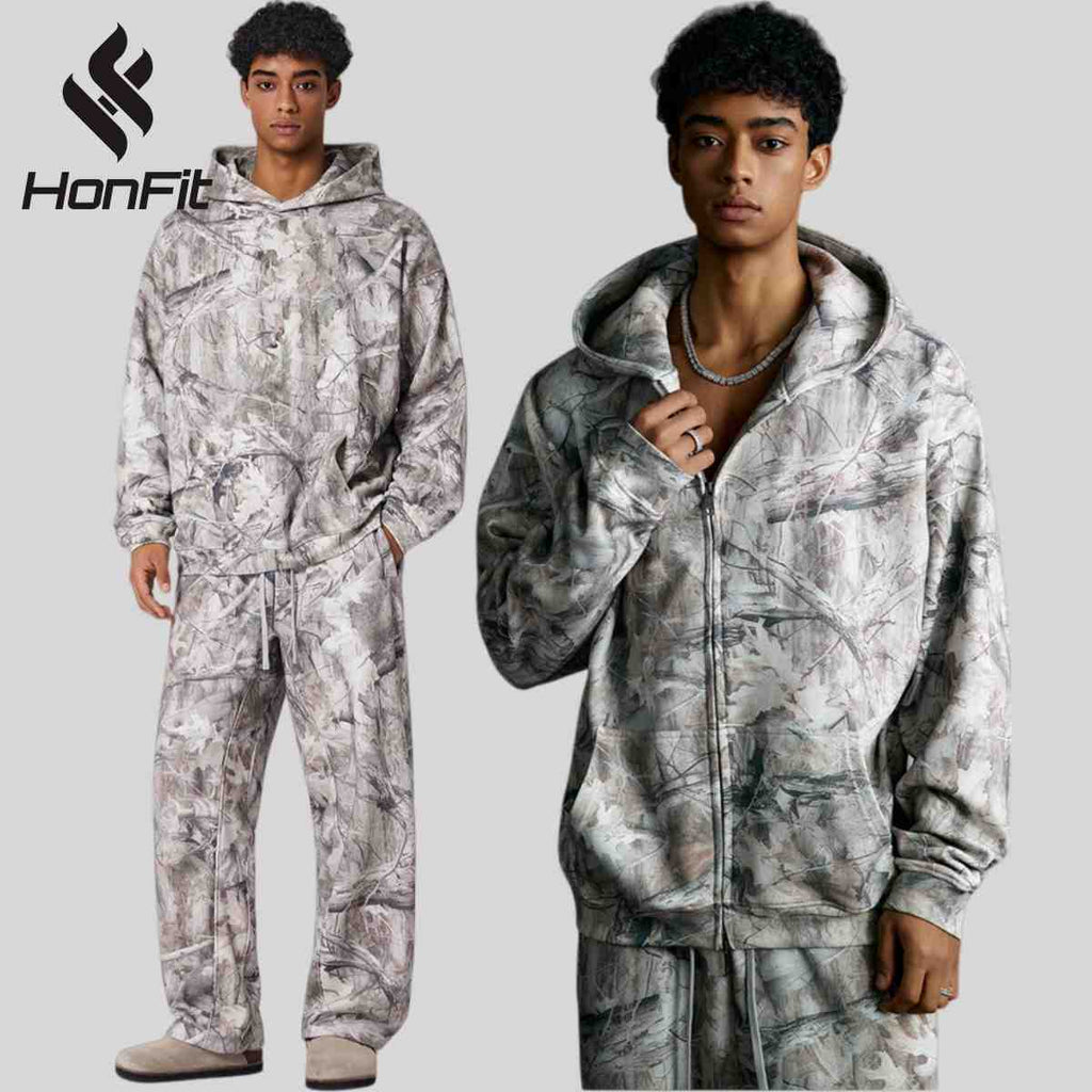 Mens Streetwear 68.5%Polyester 31.5%Cotton Hoodie Sweatpants Set W25518+W25519+K25 - zip hoodie print logo 5