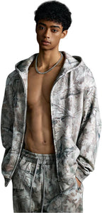Mens Streetwear 68.5%Polyester 31.5%Cotton Hoodie Sweatpants Set W25518+W25519+K25 - zip hoodie print logo 6