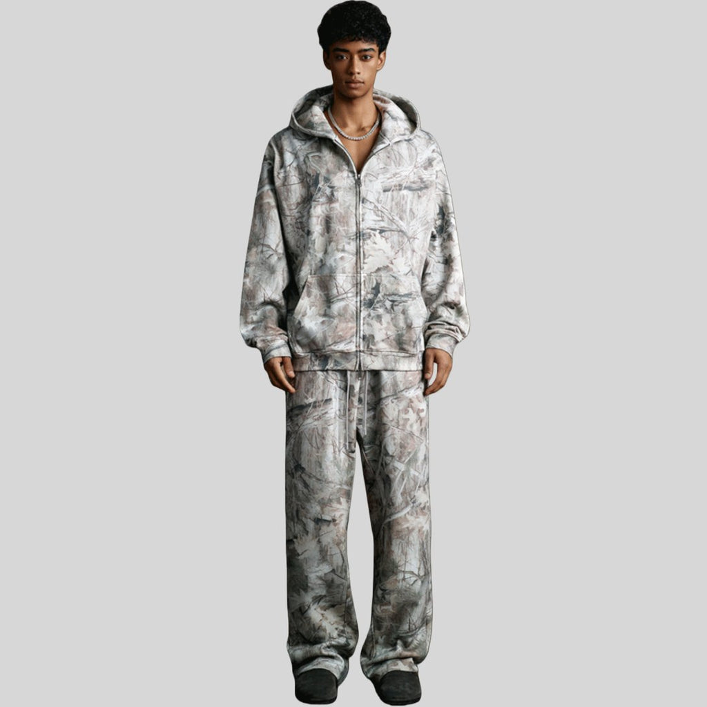 Mens Streetwear 68.5%Polyester 31.5%Cotton Hoodie Sweatpants Set W25518+W25519+K25 - zip hoodie print logo 2