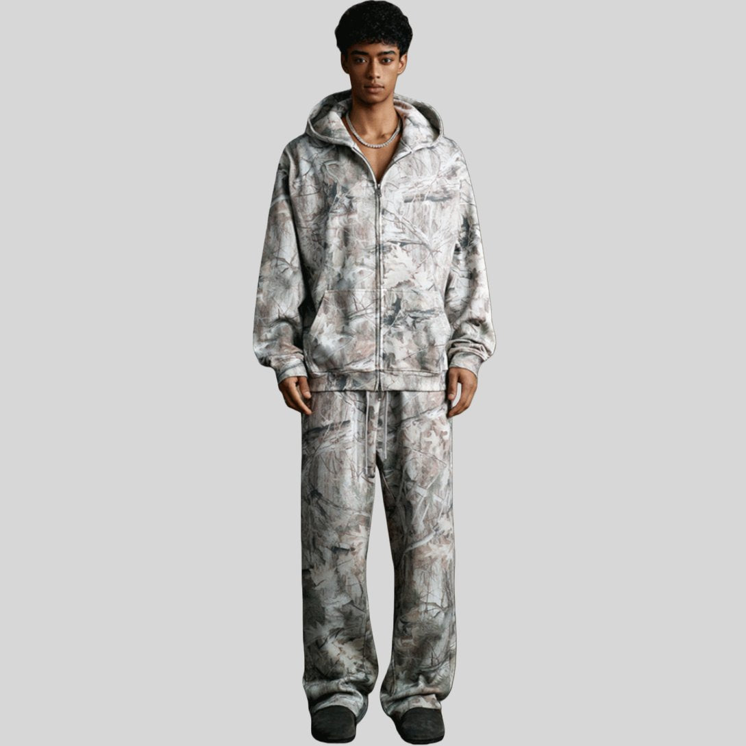 Mens Streetwear 68.5%Polyester 31.5%Cotton Hoodie Sweatpants Set W25518+W25519+K25 - zip hoodie print logo 2