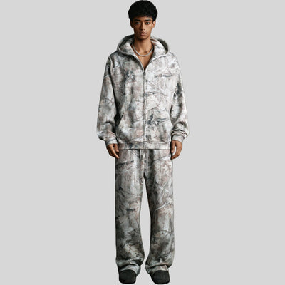 Mens Streetwear 68.5%Polyester 31.5%Cotton Zip Hoodie Sweatpants Set W25518+W25519+K25