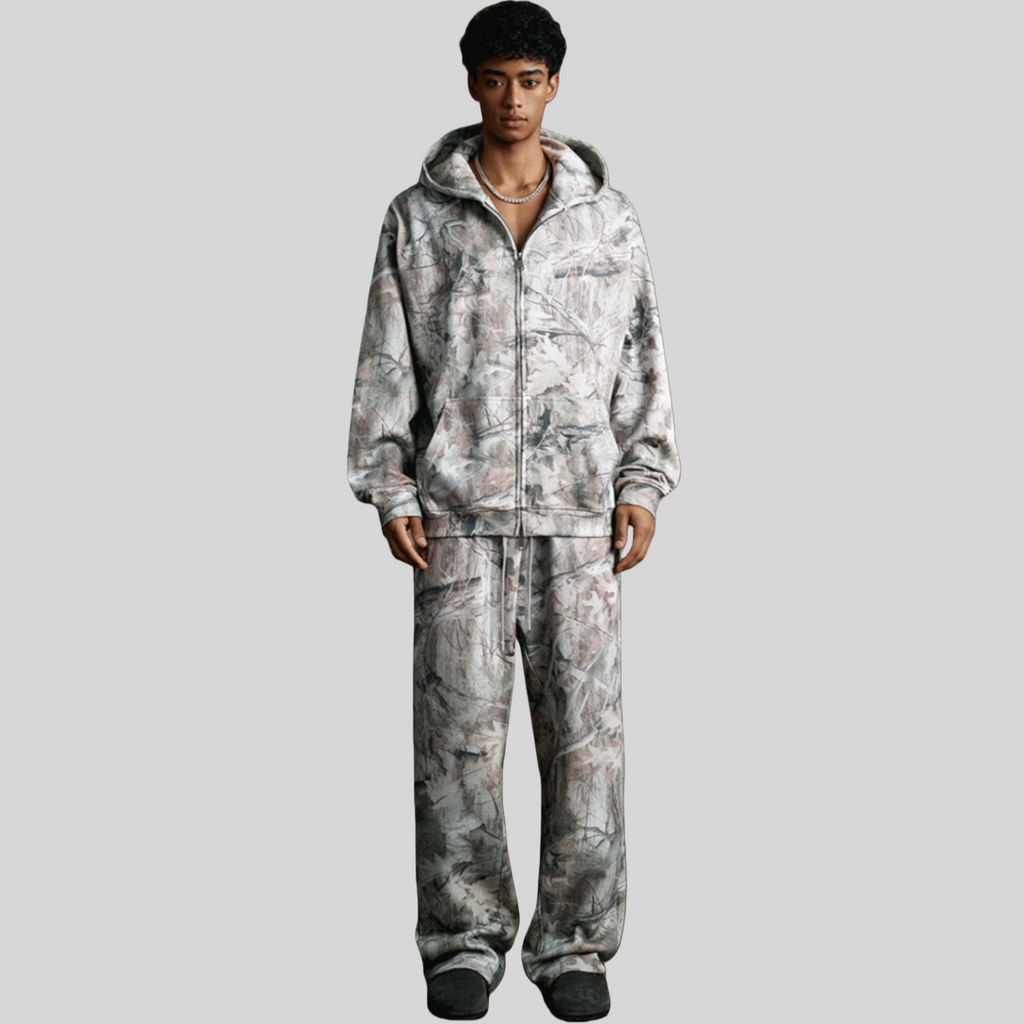 Mens Streetwear 68.5%Polyester 31.5%Cotton Hoodie Sweatpants Set W25518+W25519+K25