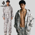 Mens Streetwear 68.5%Polyester 31.5%Cotton Hoodie Sweatpants Set W25518+W25519+K25