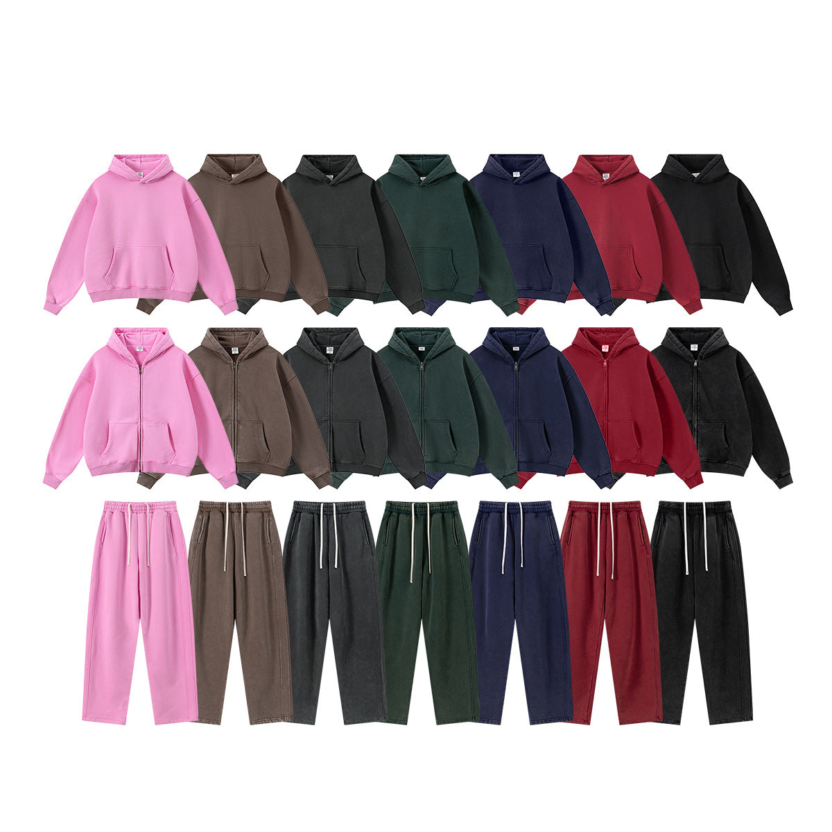 Mens Oversized 42%cotton 53%polyester 5%spandex hoodie Set W25805+W25806+K25807