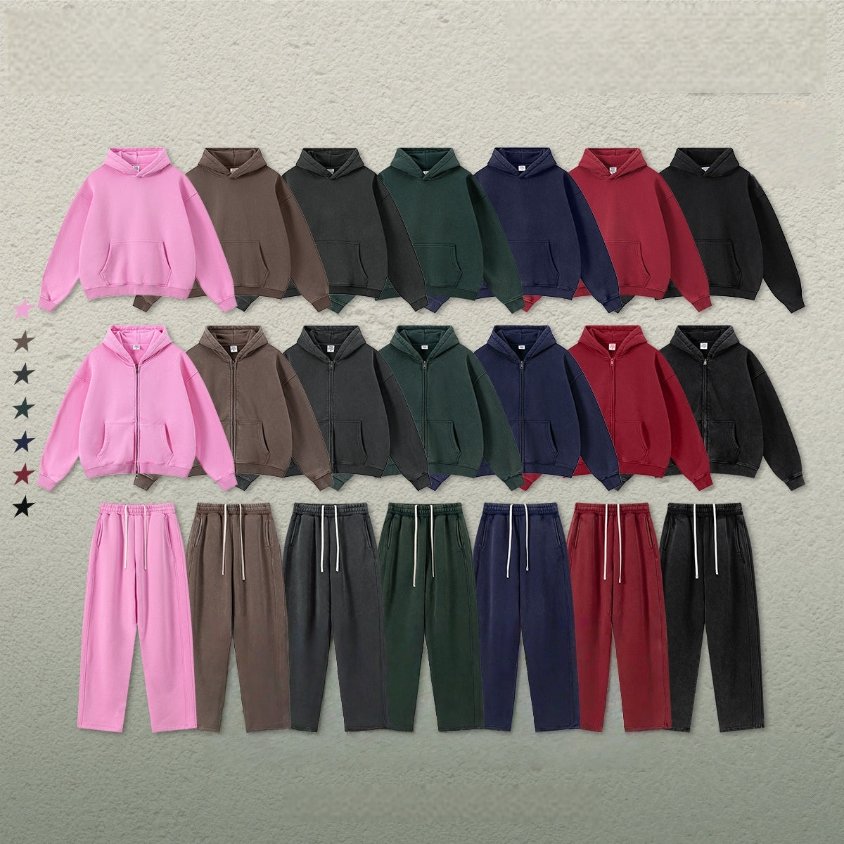 Mens Oversized 42%cotton 53%polyester 5%spandex hoodie Set W25805+W25806+K25807