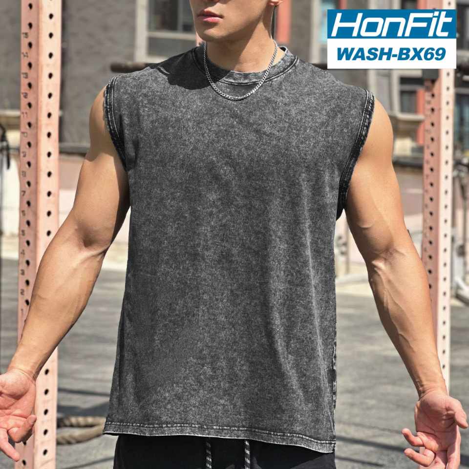 Mens Washed Distressed 100%cotton Tank Top WASH-BX69 print logo 13