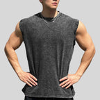 Mens Washed Distressed 100%cotton Tank Top WASH-BX69 print logo 1