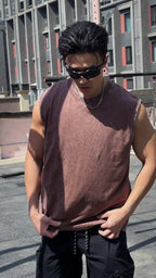 Mens Washed Distressed 100%cotton Tank Top WASH-BX69 print logo 5
