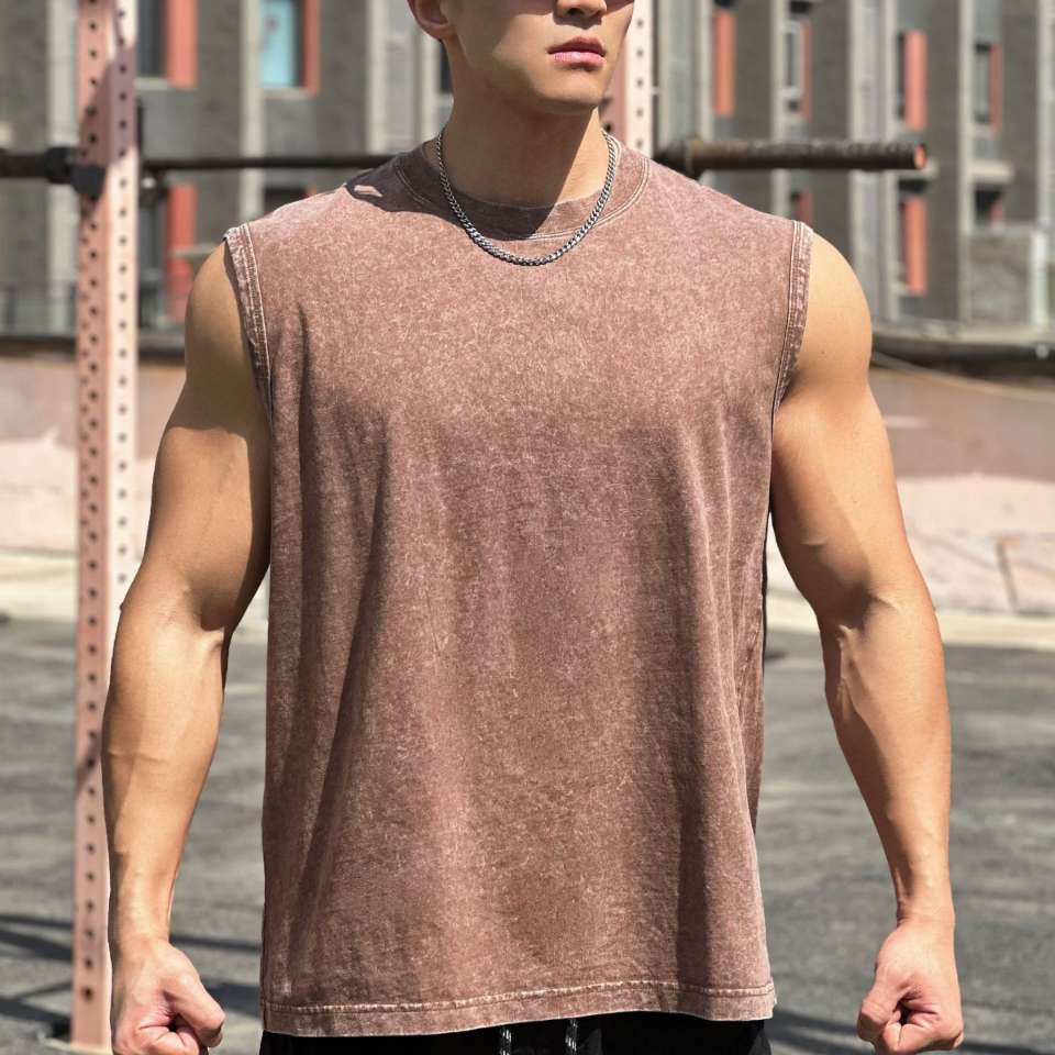 Mens Washed Distressed 100%cotton Tank Top WASH-BX69 print logo 26
