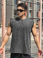 Mens Washed Distressed 100%cotton Tank Top WASH-BX69 print logo 14