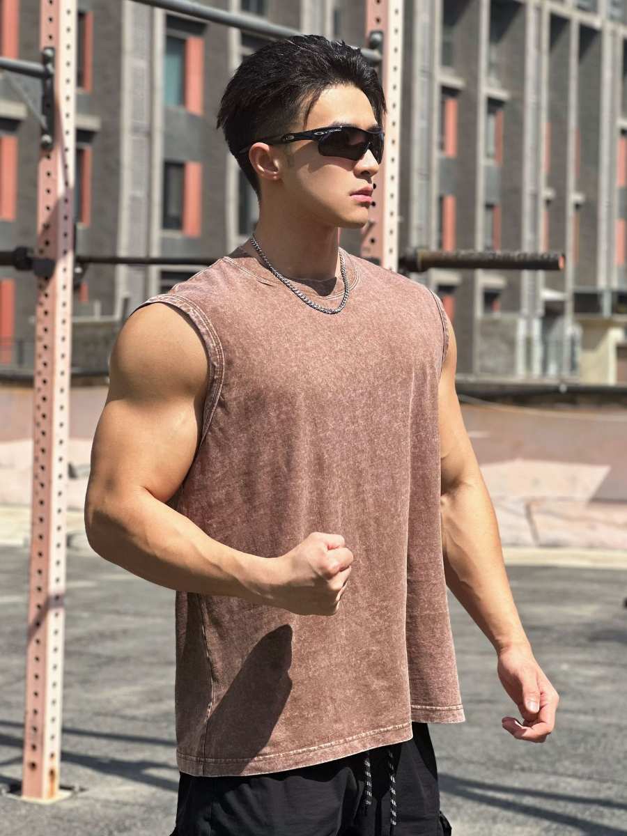 Mens Washed Distressed 100%cotton Tank Top WASH-BX69 print logo 22