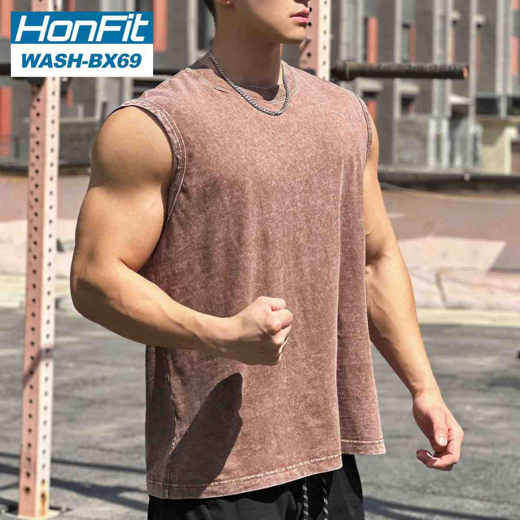 Mens Washed Distressed 100%cotton Tank Top WASH-BX69 print logo 6