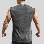 Mens Washed Distressed 100%cotton Tank Top WASH-BX69 print logo 2