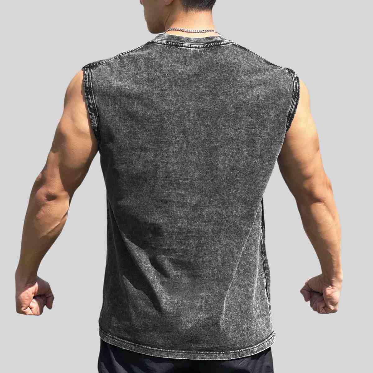 Mens Washed Distressed 100%cotton Tank Top WASH-BX69 print logo 2