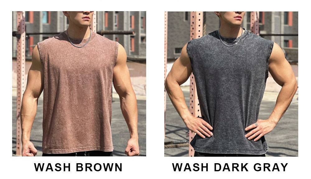 Mens Washed Distressed 100%cotton Tank Top WASH-BX69 print logo 18