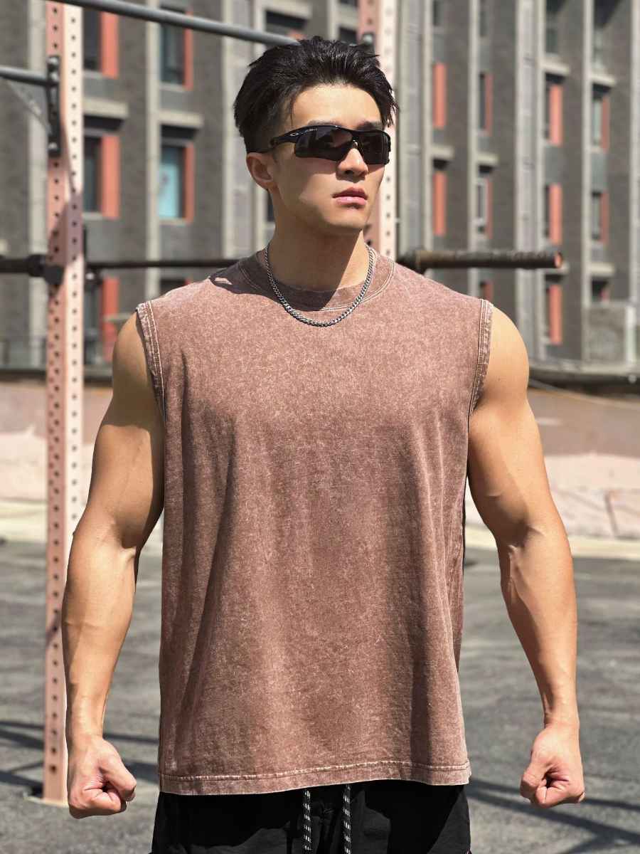 Mens Washed Distressed 100%cotton Tank Top WASH-BX69 print logo 23