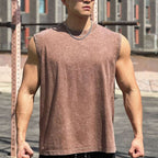 Mens Washed Distressed 100%cotton Tank Top WASH-BX69 print logo 4