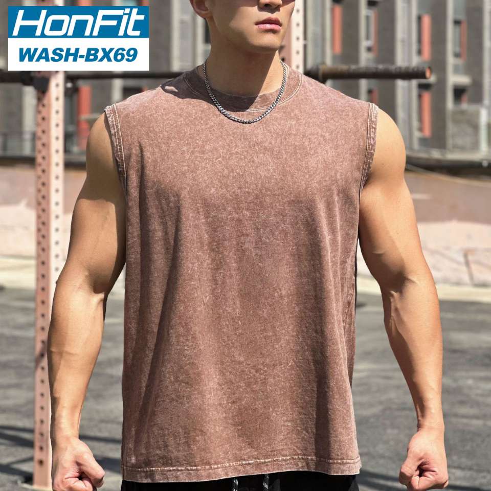 Mens Washed Distressed 100%cotton Tank Top WASH-BX69 print logo 16