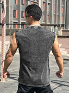 Mens Washed Distressed 100%cotton Tank Top WASH-BX69 print logo 12