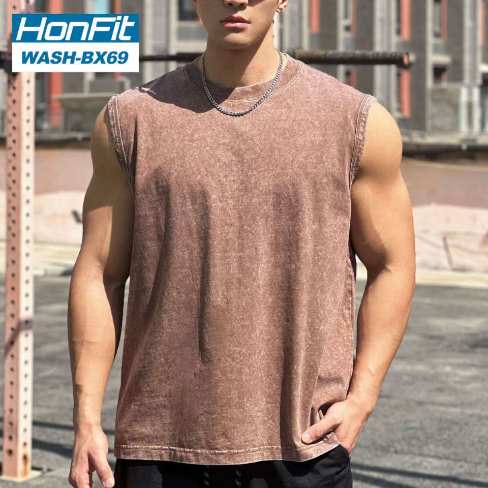 Mens Washed Distressed 100%cotton Tank Top WASH-BX69 print logo 8