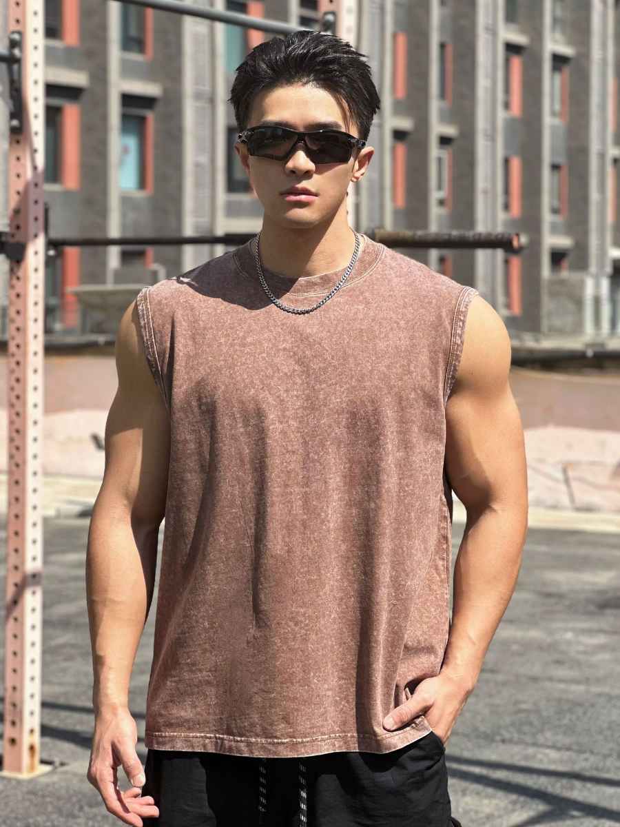 Mens Washed Distressed 100%cotton Tank Top WASH-BX69 print logo 24