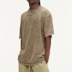 Mens Streetwear Washed 100%cotton T Shirt WASH-T300 print logo 1