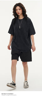 Mens Streetwear Washed 100%cotton T Shirt WASH-T300 print logo 65